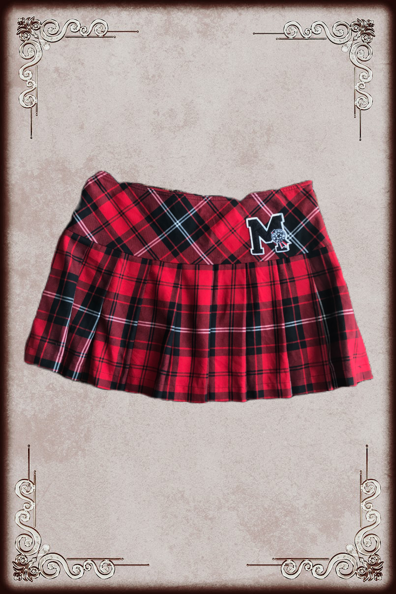 Red Varsity Plaid Pleated Mini Skirt