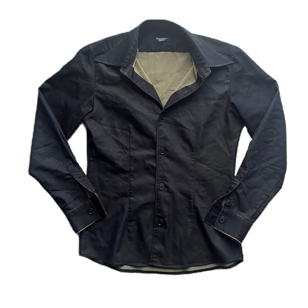 Tornado Mart Black x Gold Shiny Button Down Shirt