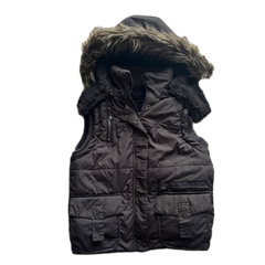 Fur Trim Hooded Brown Gilet