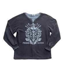 Grey & Silver 3/4 Sleeve Skull Graphic Sweater