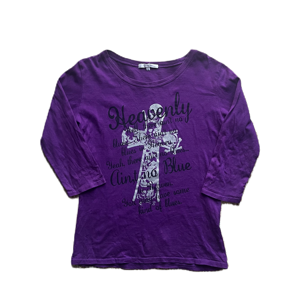Purple Silver Glitter Lettering Tee 3/4 Sleeve