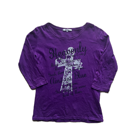 Purple Silver Glitter Lettering Tee 3/4 Sleeve
