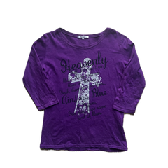 Purple Silver Glitter Lettering Tee 3/4 Sleeve