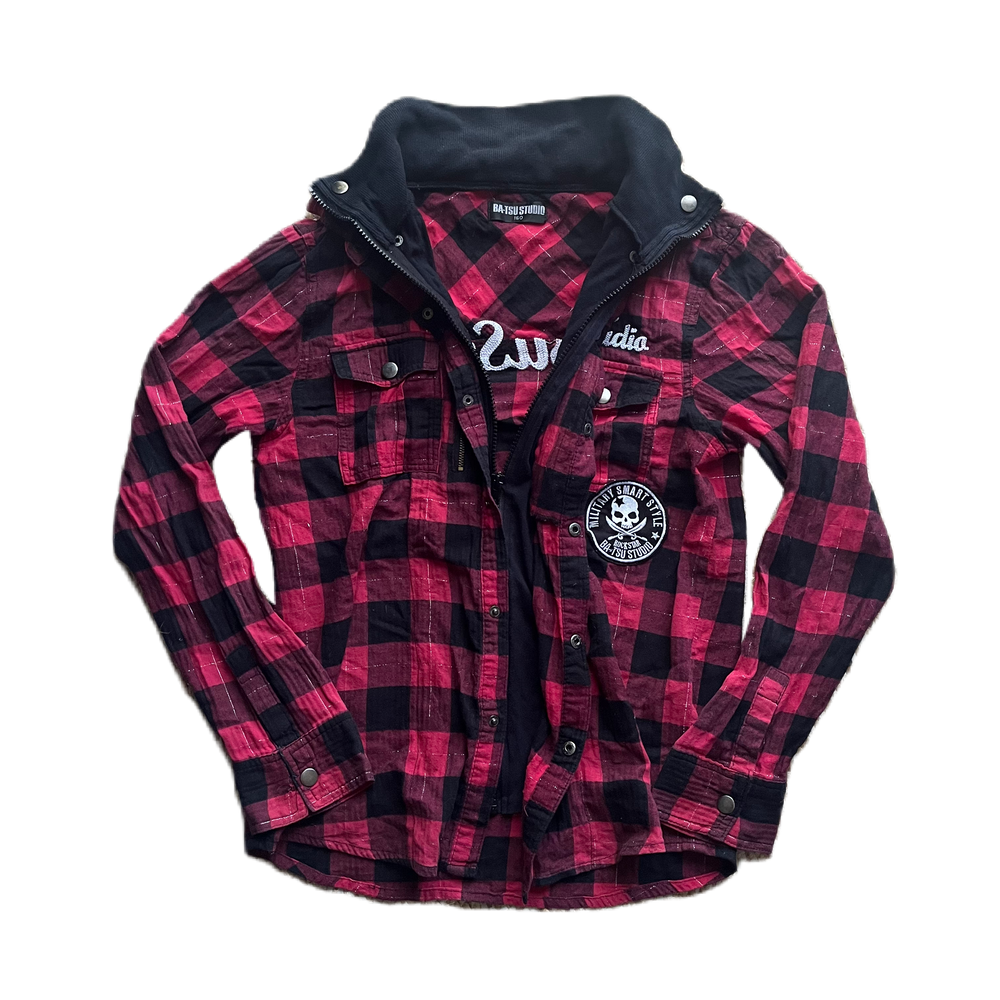 Ba-tsu Studio Faux Layer Red & Black Plaid Zip Jacket