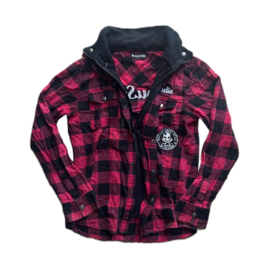 Ba-tsu Studio Faux Layer Red & Black Plaid Zip Jacket