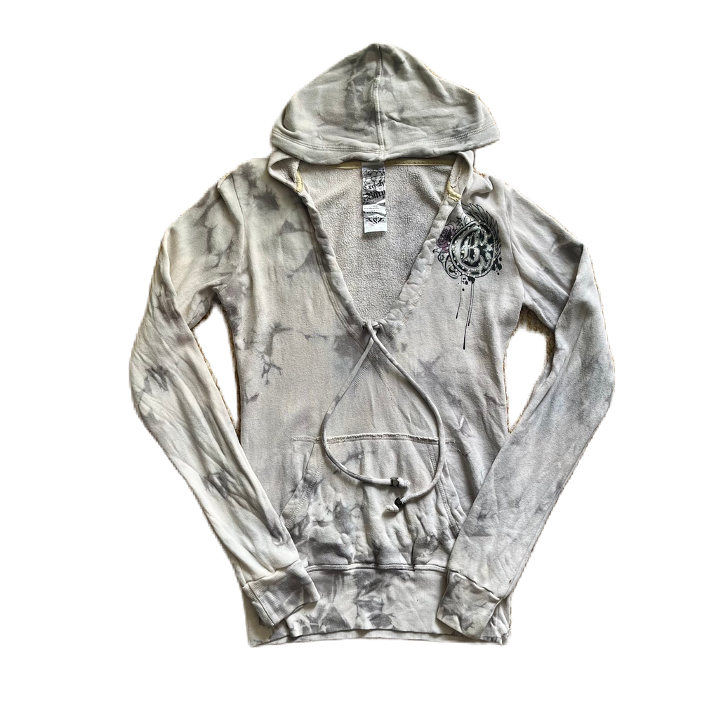 Crash & Burn Grey Tie-Dye Rhinestone Zip Jacket