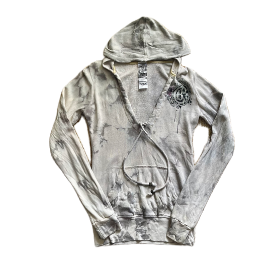 Crash & Burn Grey Tie-Dye Rhinestone Zip Jacket