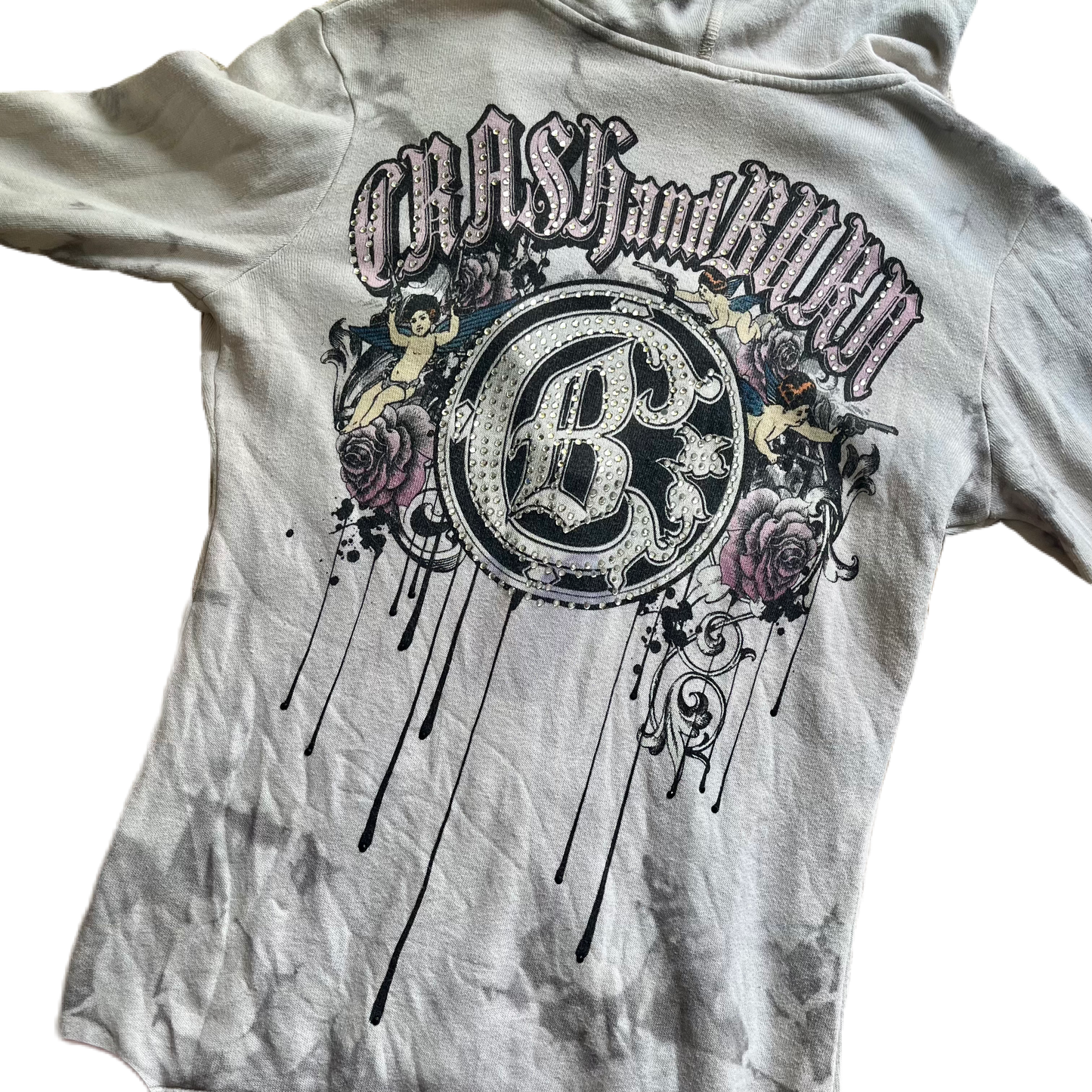 Crash & Burn Grey Tie-Dye Rhinestone Zip Jacket