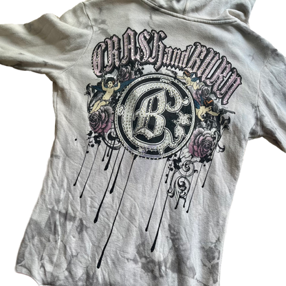 Crash & Burn Grey Tie-Dye Rhinestone Zip Jacket
