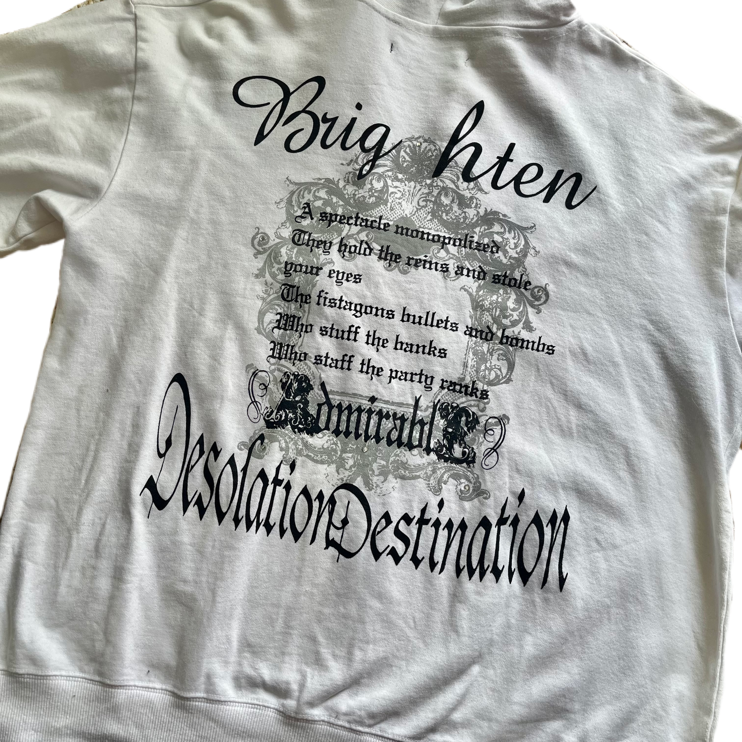 White & Black Rhinestone Back Lettering Zip Hoodie