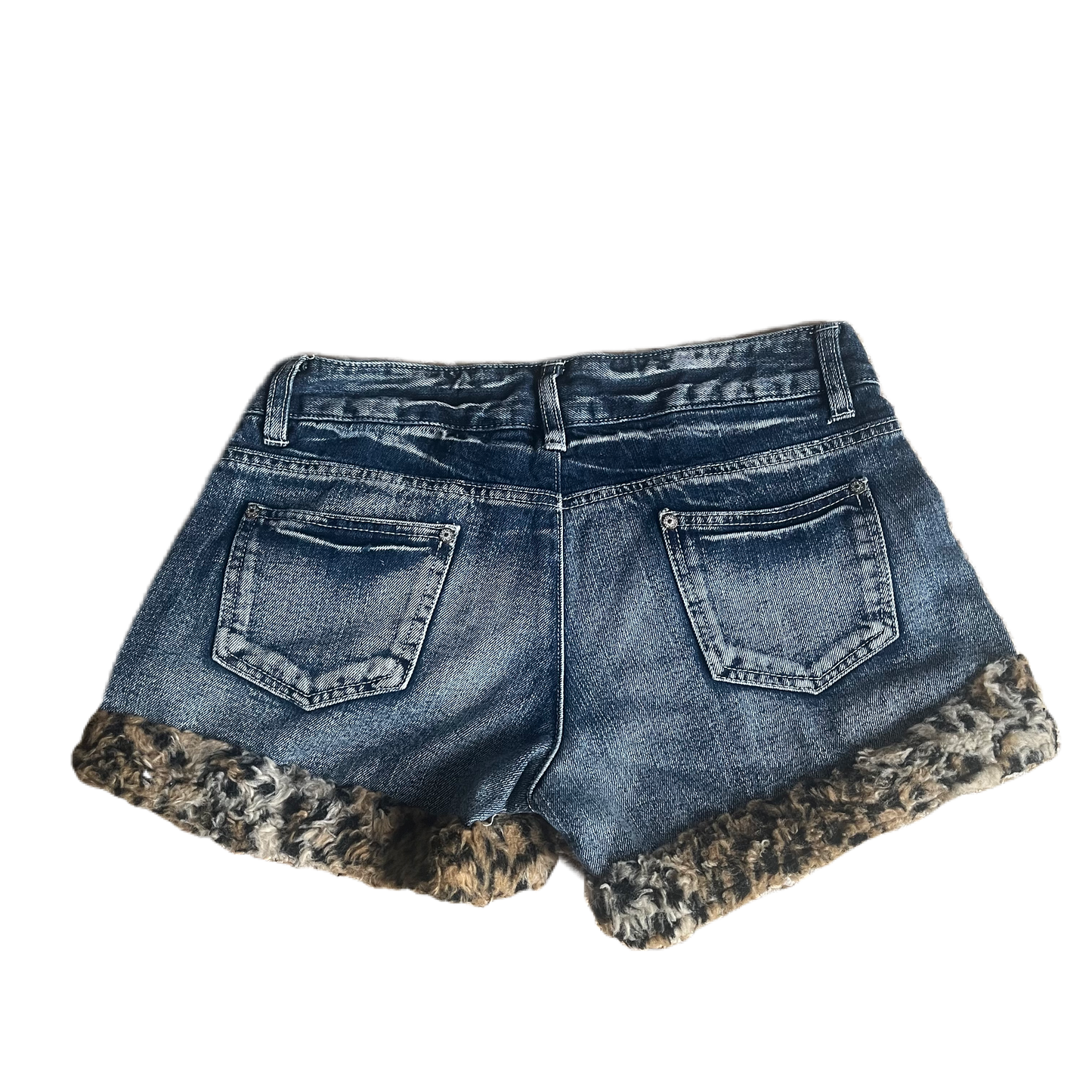 Bow Detail Leopard Fur Trim Denim Shorts