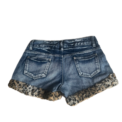 Bow Detail Leopard Fur Trim Denim Shorts