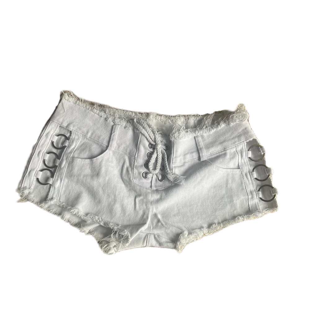 White Lace Up Shorts