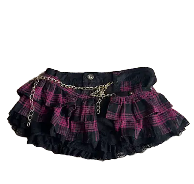 Pink/Black Plaid Layer Skort