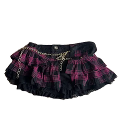 Pink/Black Plaid Layer Skort