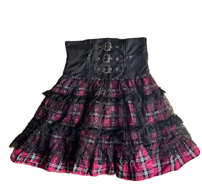 Bodyline Pink x Black High Waist Plaid Layer Skirt