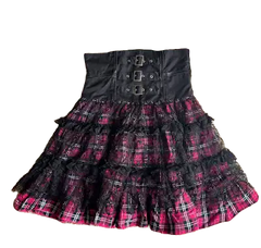 Bodyline Pink x Black High Waist Plaid Layer Skirt