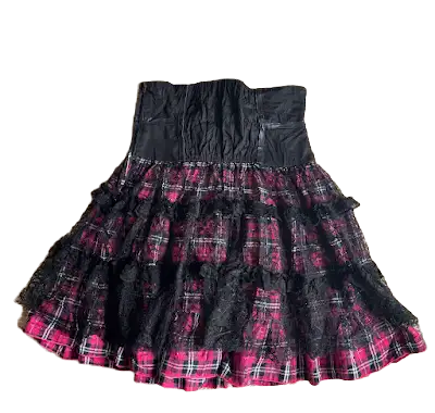 Bodyline Pink x Black High Waist Plaid Layer Skirt
