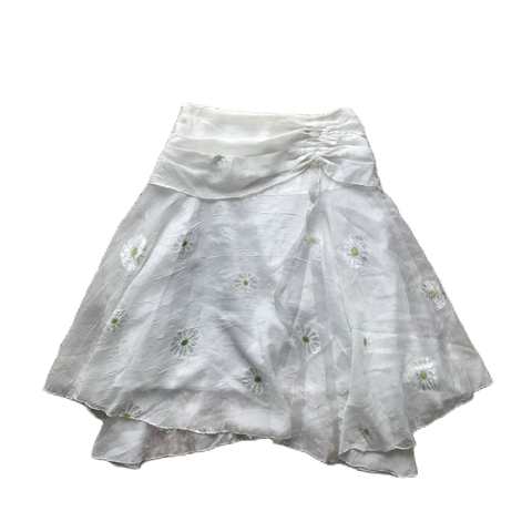White Daisy Flower Embroidered Midi Skirt