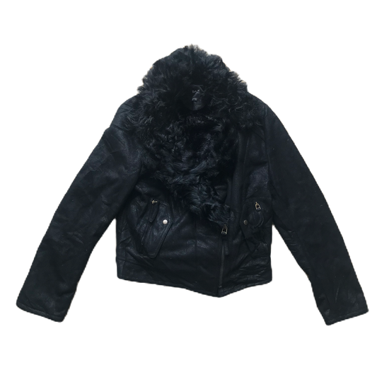 Black Fur Trim Leather Jacket