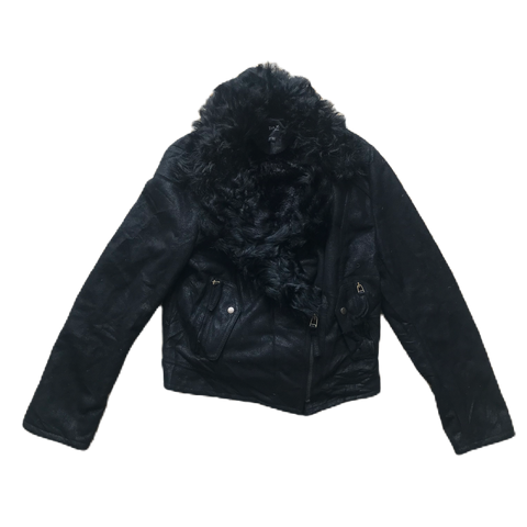 Black Fur Trim Leather Jacket