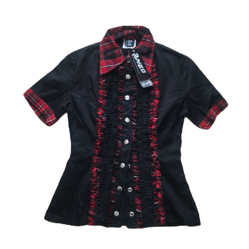 Phaze Short Sleeve Plaid Button Down Top