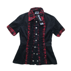 Phaze Short Sleeve Plaid Button Down Top