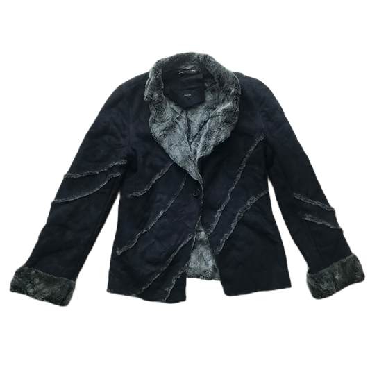 Black & Grey Fur Trim Coat