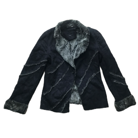 Black & Grey Fur Trim Coat
