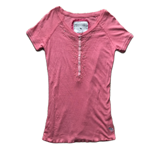 Abercrombie & Fitch Pink Rib Beaded Top