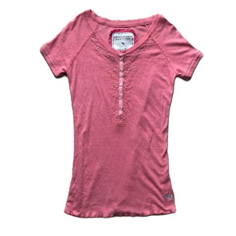 Abercrombie & Fitch Pink Rib Beaded Top