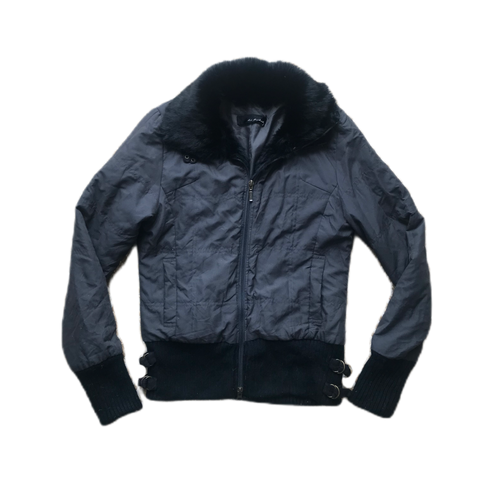 Grey & Black Fur Trim Jacket