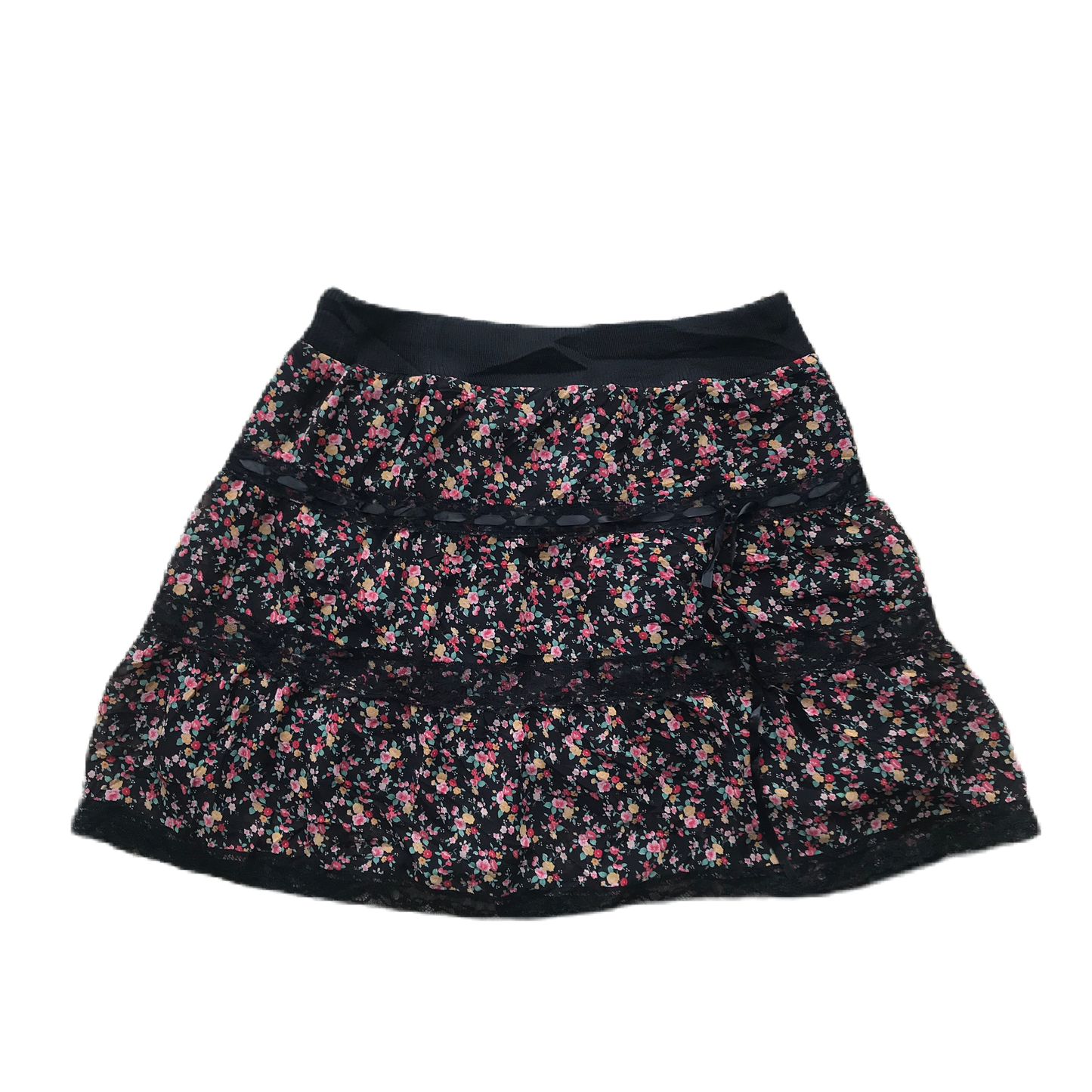 Black Floral Lace Trim Skirt