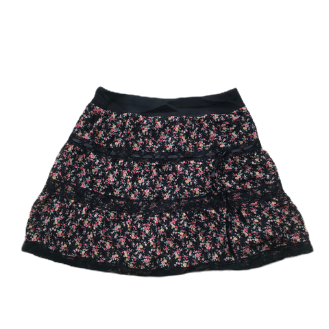 Black Floral Lace Trim Skirt