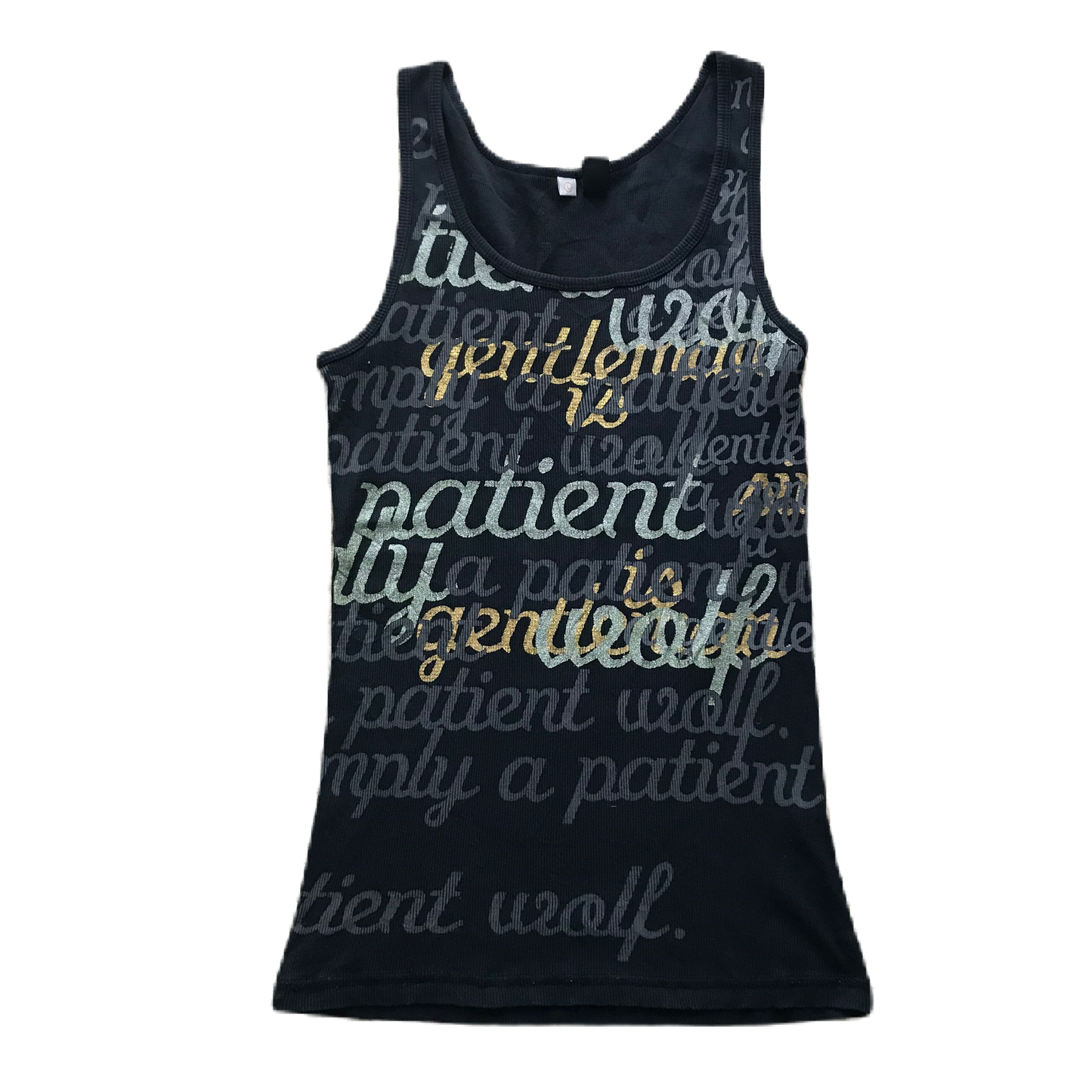 Ribbed Gold Glitter Text Tank Top