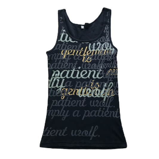 Ribbed Gold Glitter Text Tank Top
