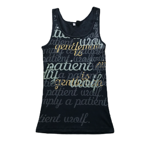 Ribbed Gold Glitter Text Tank Top