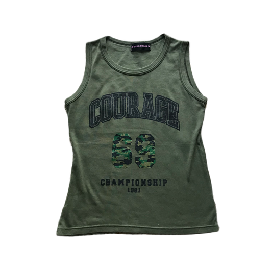 Olive Green Ribbed Glitter Graphic Tank Top