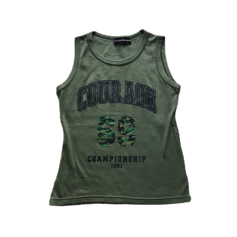 Olive Green Ribbed Glitter Graphic Tank Top
