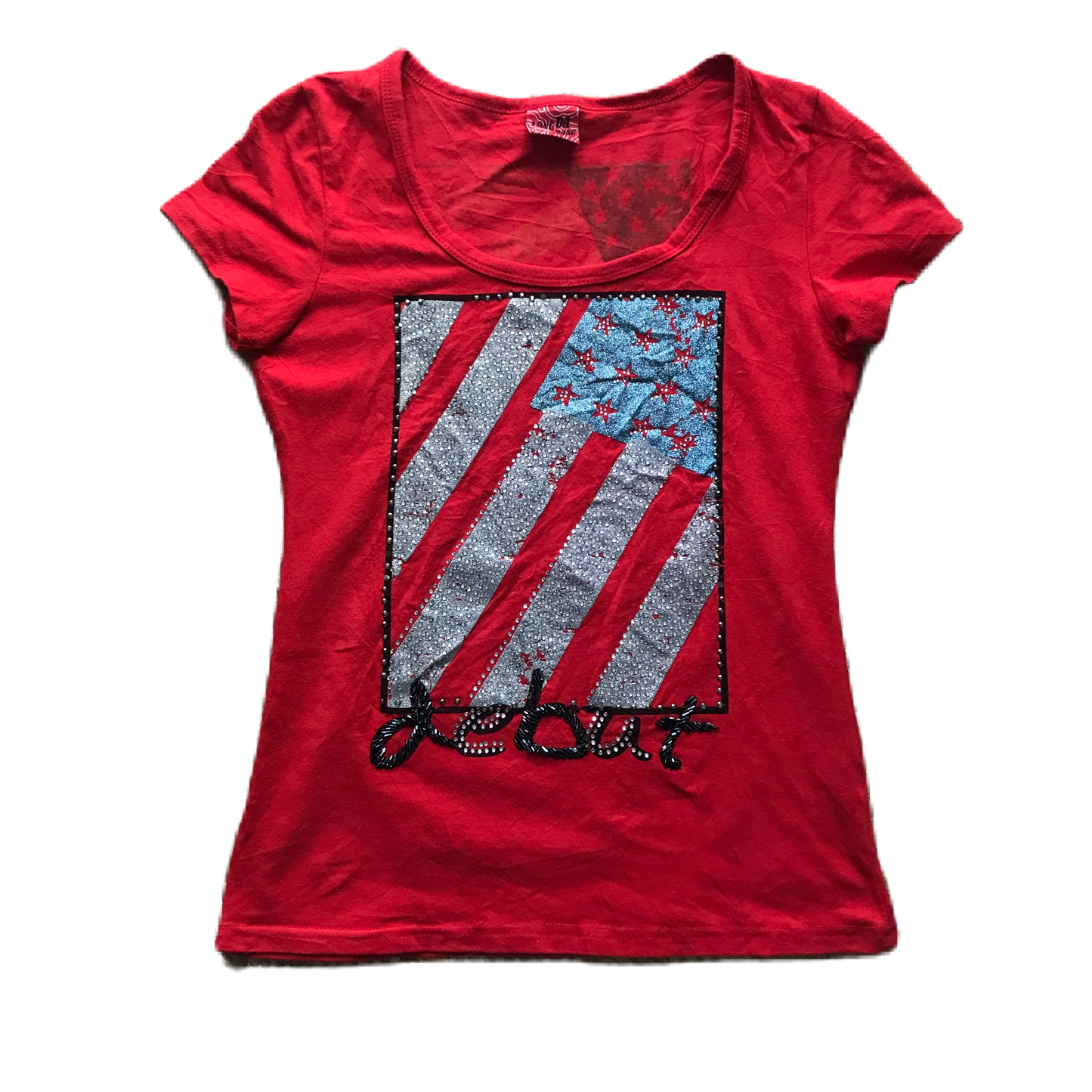 Red Glitter & Rhinestone Flag Baby Tee