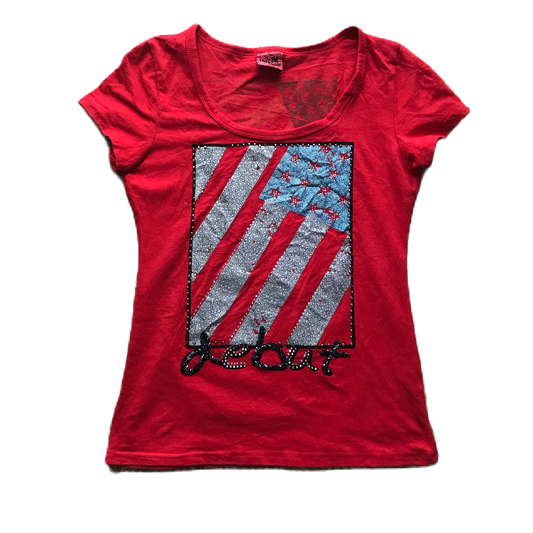 Red Glitter & Rhinestone Flag Baby Tee