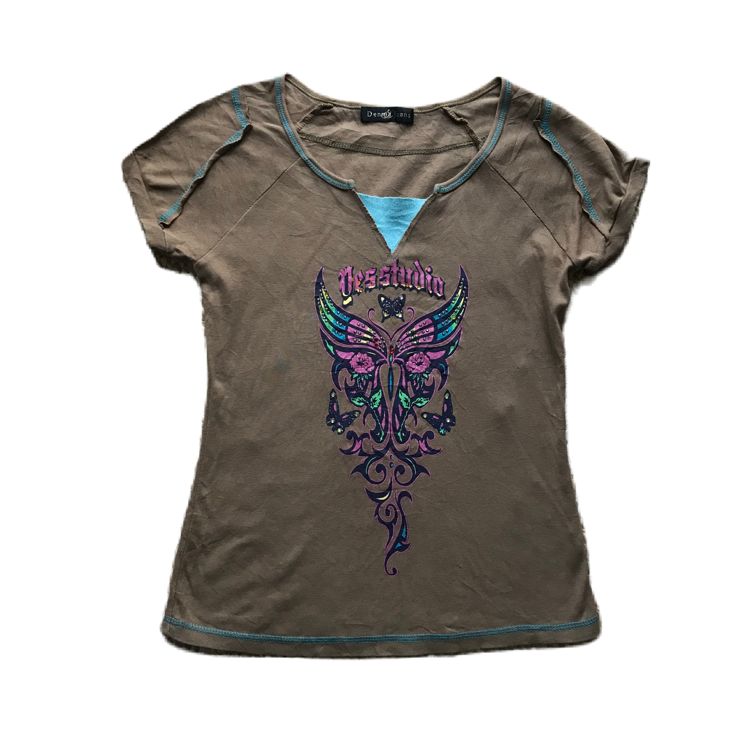 Light Brown Tribal Butterfly Rhinestone Tee