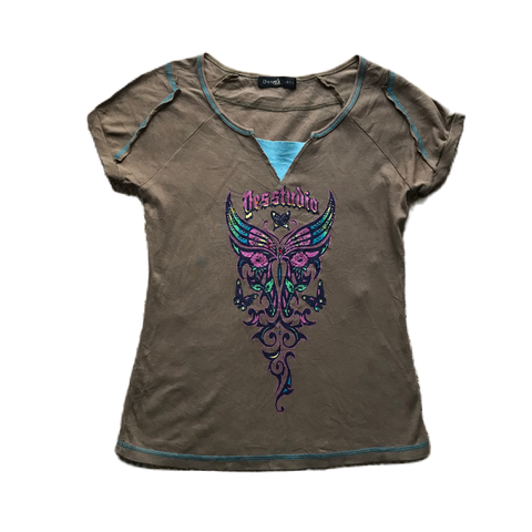 Light Brown Tribal Butterfly Rhinestone Tee