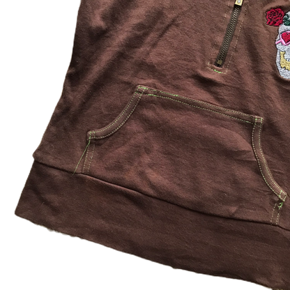 Brown Skull Cropped Hoodie