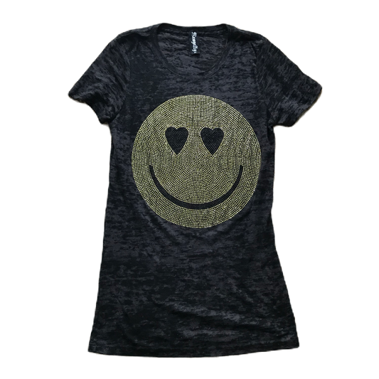 Marl Grey & Yellow Rhinestone Smiley Tee