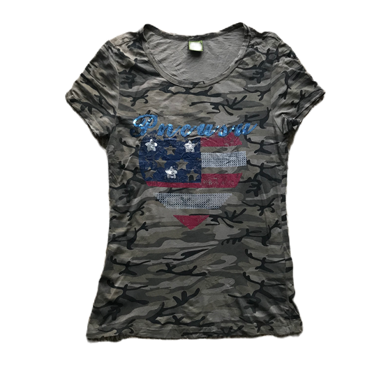 Camo Heart Flag Sequin Baby Tee
