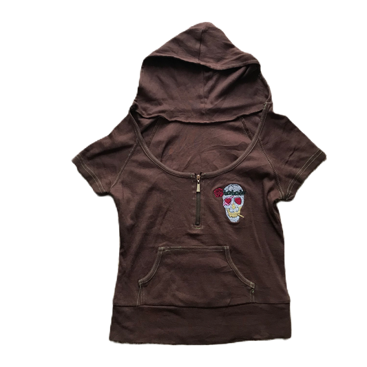 Brown Skull Cropped Hoodie