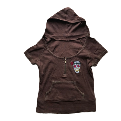 Brown Skull Cropped Hoodie