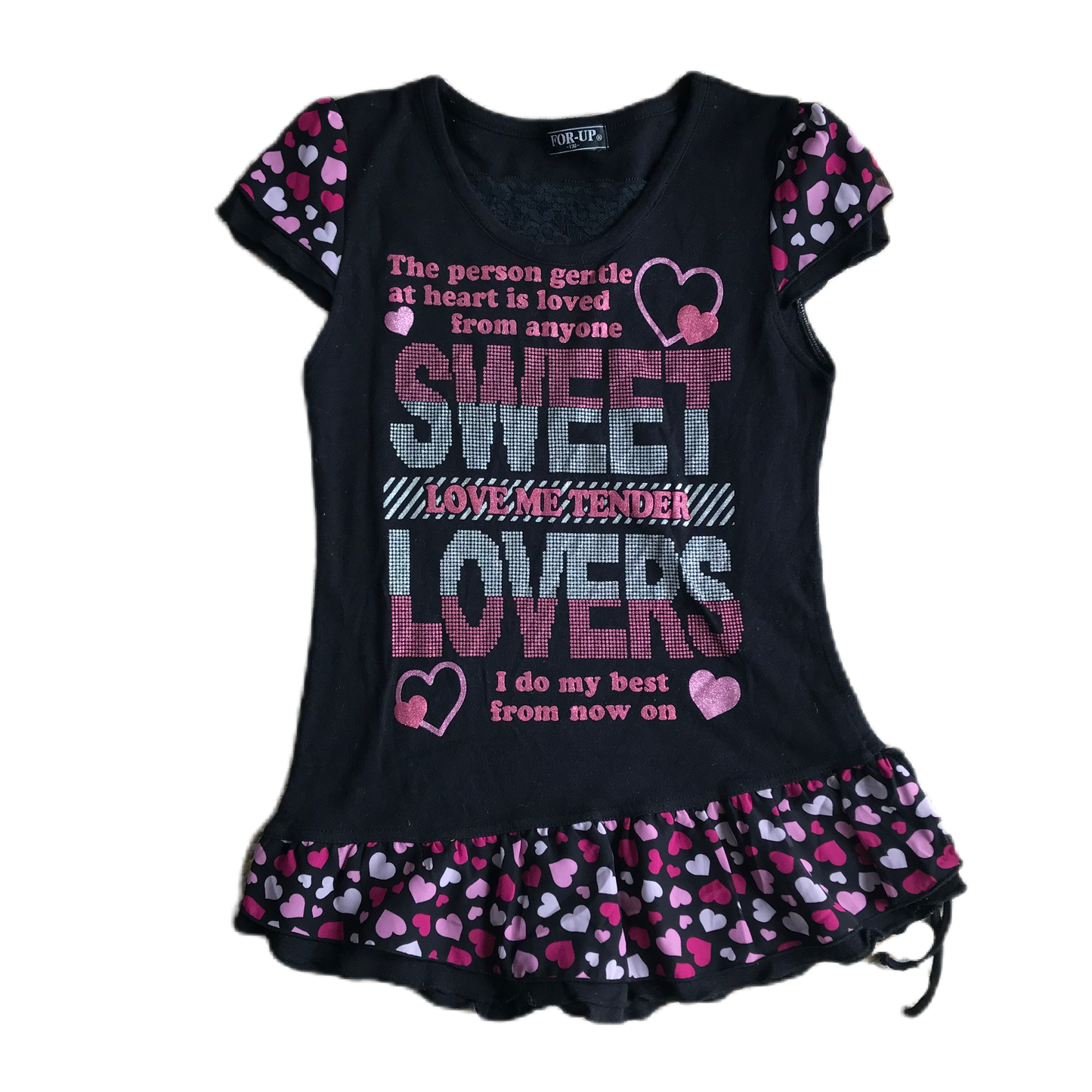 Black Pink & Silver Rhinestone Glitter Lettering Top (130)