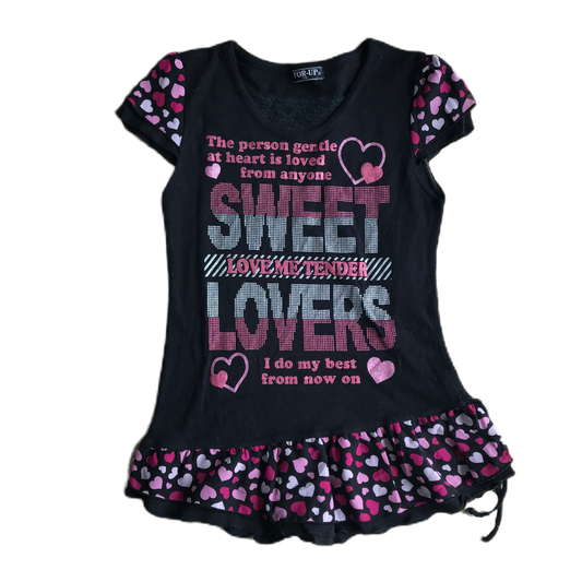 Black Pink & Silver Rhinestone Glitter Lettering Top (130)
